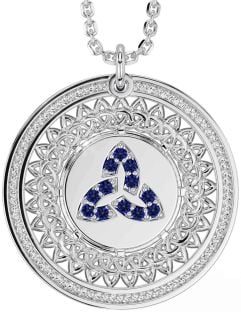 Sapphire Silver Celtic Trinity Knot Necklace